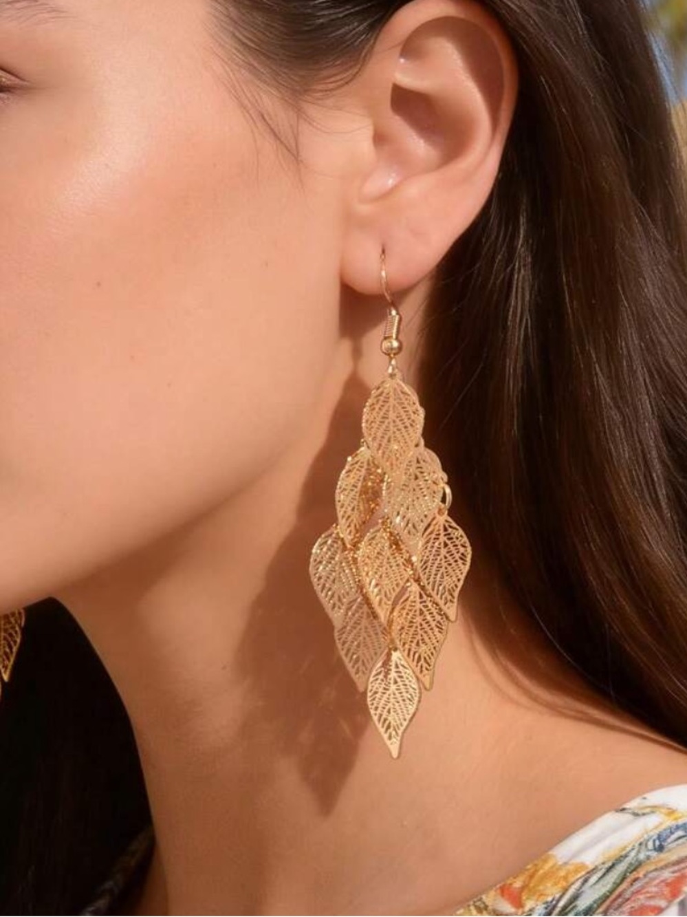 Gold Leaf Drop Earrings - Elegant Women Jewelry